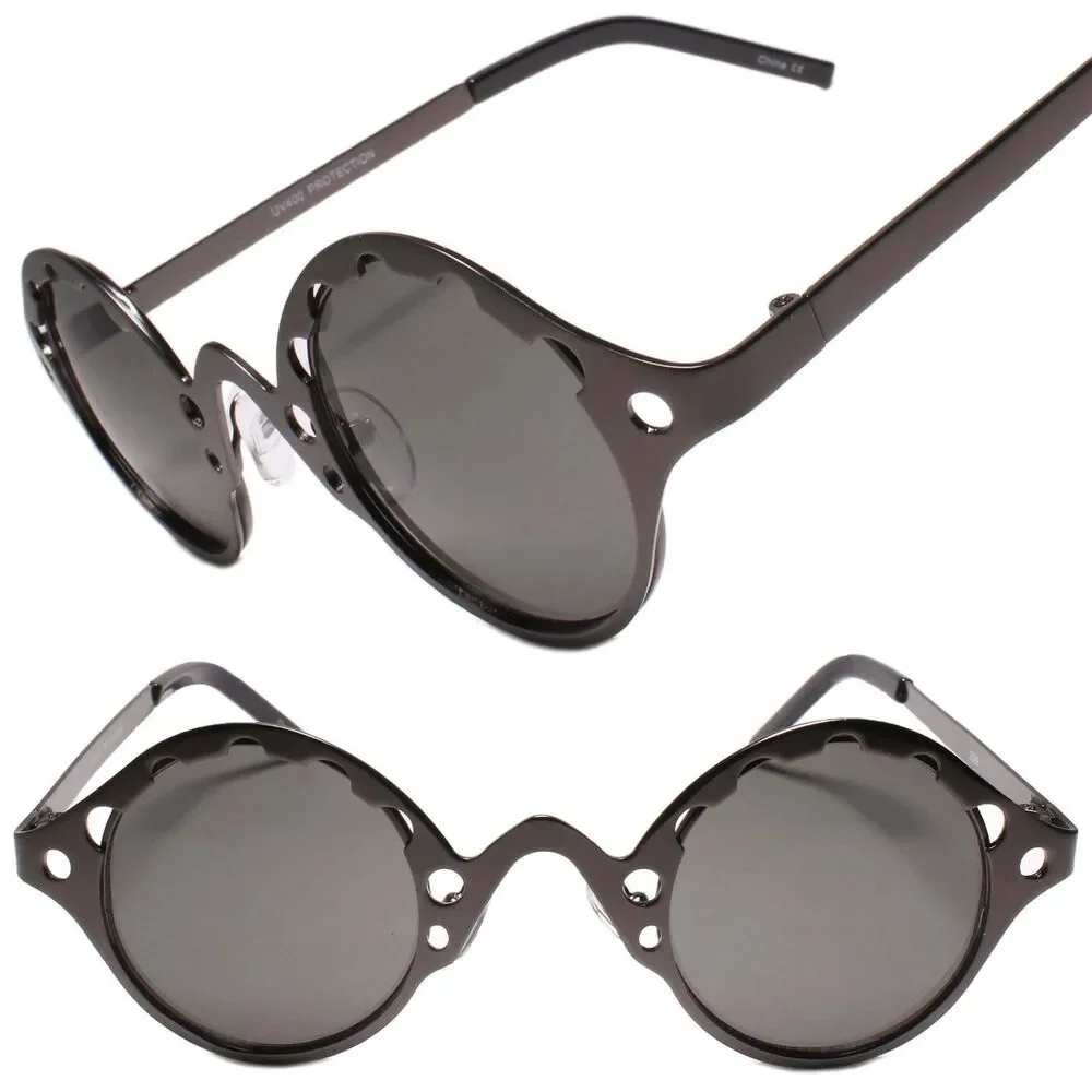 Classy Exotic Mens Womens Retro Steampunk Fashion Round Gunmetal Sunglasses